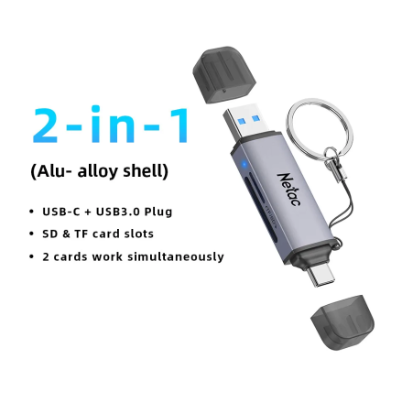 Netac WK13 2-in-1 USB A & USB C Card Reader (USB 3.0/Type-C To Micro SD/SD Card)