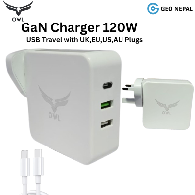 Gan Charger 120W With 3 Port ,UK,EU,US,AU Plugs, Brand Owl